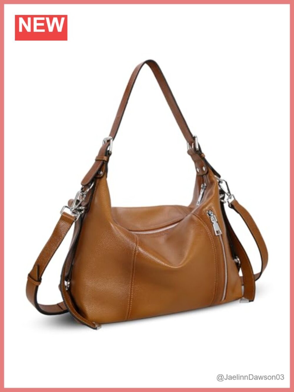 HESHE Cowhide Leather Hobo Shoulder Bag Tote Crossbody Purse